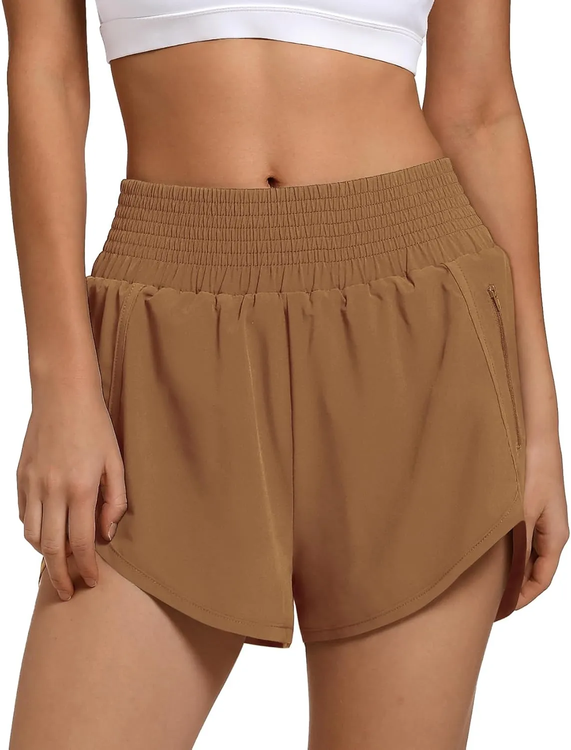 Women's High Waist Athletic Shorts Quick Dry Sporty Workout Running Shorts for Women with Zipper Pocket