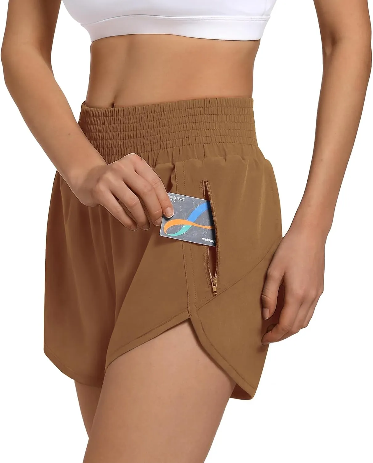 Women's High Waist Athletic Shorts Quick Dry Sporty Workout Running Shorts for Women with Zipper Pocket