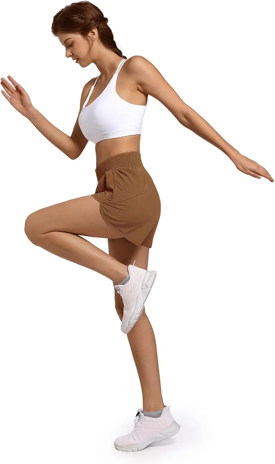 Women's High Waist Athletic Shorts Quick Dry Sporty Workout Running Shorts for Women with Zipper Pocket