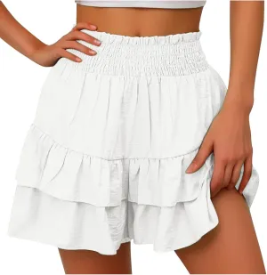 Women's High Waist Ruffle Flowy Shorts Ruffle Smocked Quick Dry Shorts Quick Dry Lounge Shorts Vacation Outfits