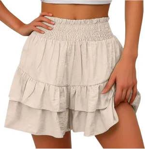 Women's High Waist Ruffle Flowy Shorts Ruffle Smocked Quick Dry Shorts Quick Dry Lounge Shorts Vacation Outfits