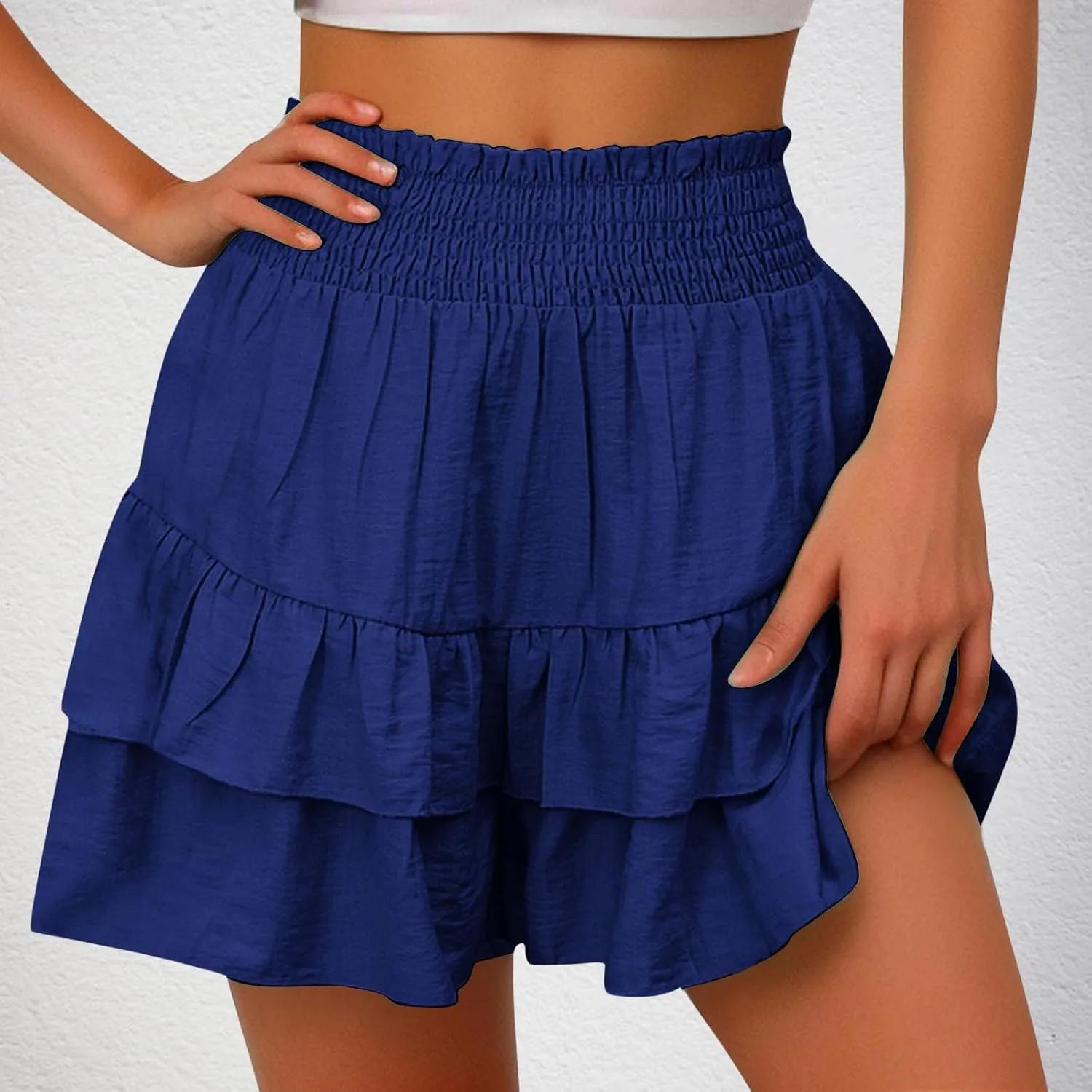 Women's High Waist Ruffle Flowy Shorts Ruffle Smocked Quick Dry Shorts Quick Dry Lounge Shorts Vacation Outfits