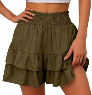 Women's High Waist Ruffle Flowy Shorts Ruffle Smocked Quick Dry Shorts Quick Dry Lounge Shorts Vacation Outfits