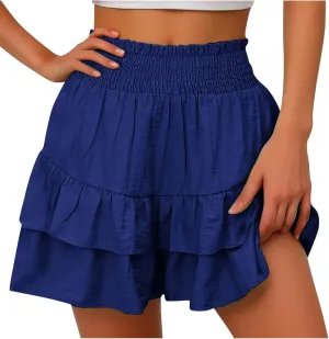 Women's High Waist Ruffle Flowy Shorts Ruffle Smocked Quick Dry Shorts Quick Dry Lounge Shorts Vacation Outfits