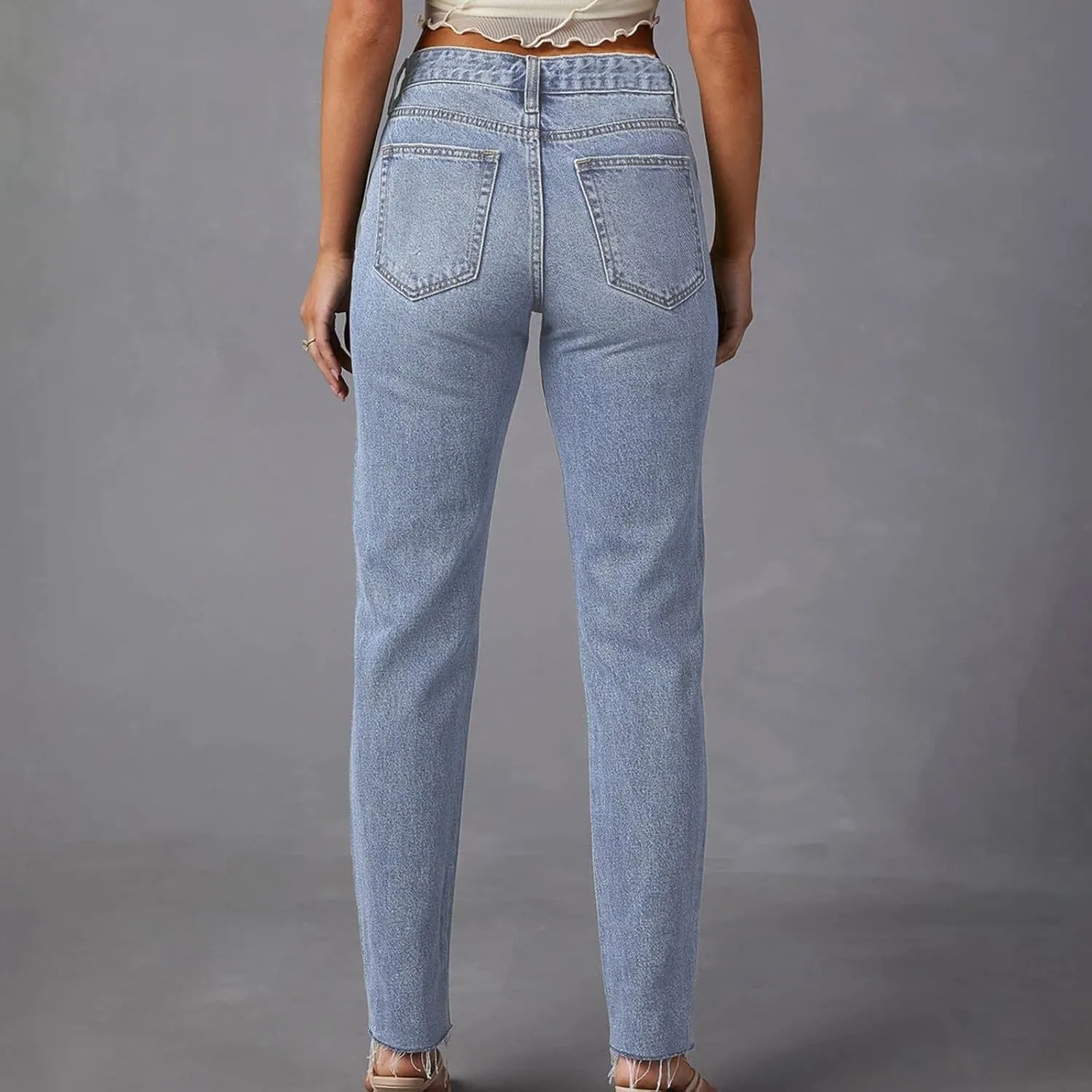 Women's High Waisted Jeans, Cut Out Skinny Denim Pants for Women Distressed Stretch Jeans Ripped Butt Lift Jeans