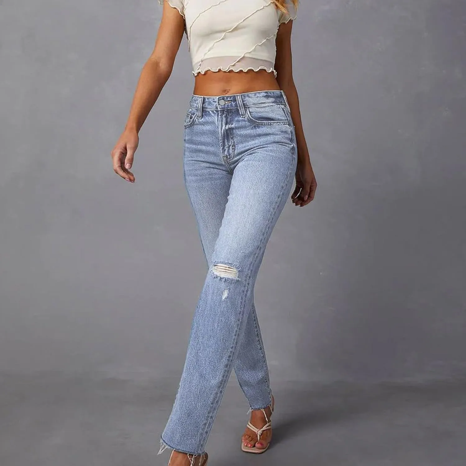 Women's High Waisted Jeans, Cut Out Skinny Denim Pants for Women Distressed Stretch Jeans Ripped Butt Lift Jeans