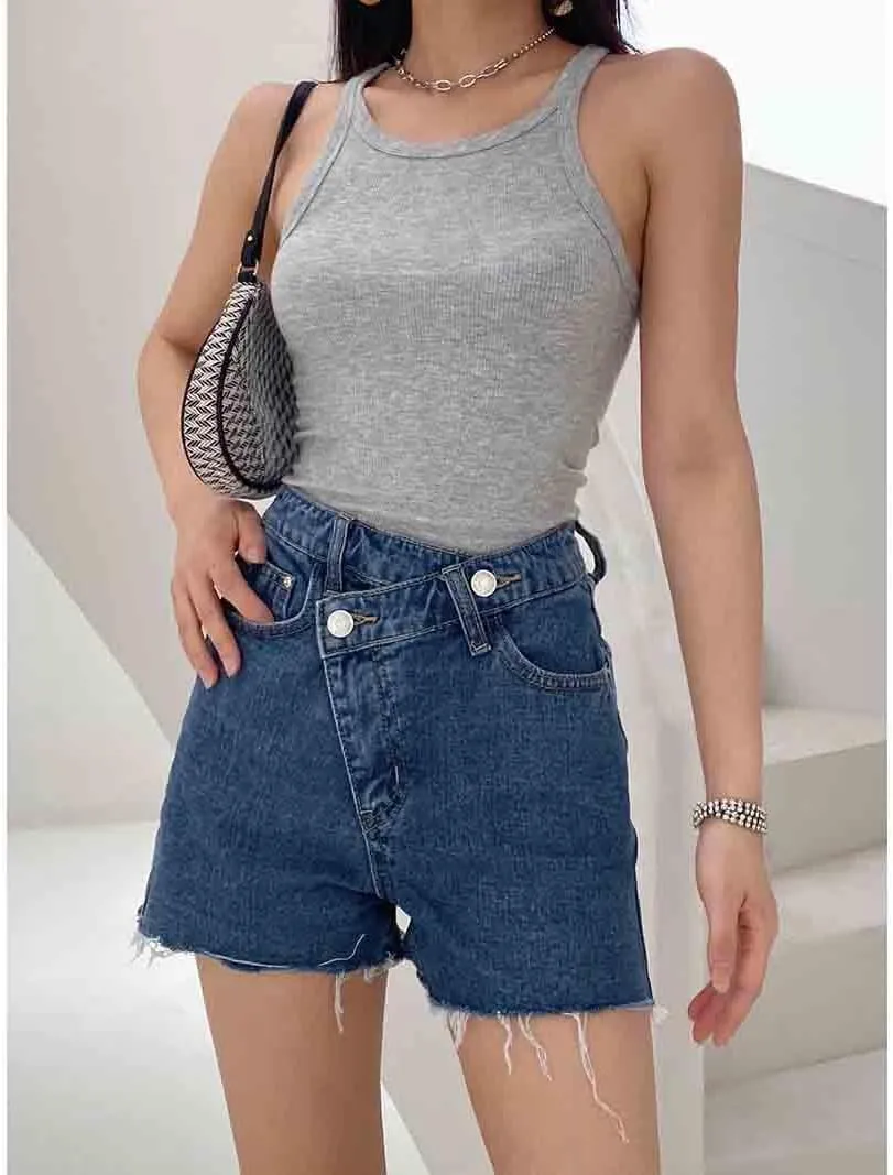 Women's High Waisted Juniors Criss Crossover Jean Shorts Denim Shorts Casual Summer Jean Hot Shorts