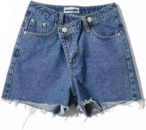 Women's High Waisted Juniors Criss Crossover Jean Shorts Denim Shorts Casual Summer Jean Hot Shorts
