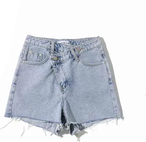 Women's High Waisted Juniors Criss Crossover Jean Shorts Denim Shorts Casual Summer Jean Hot Shorts