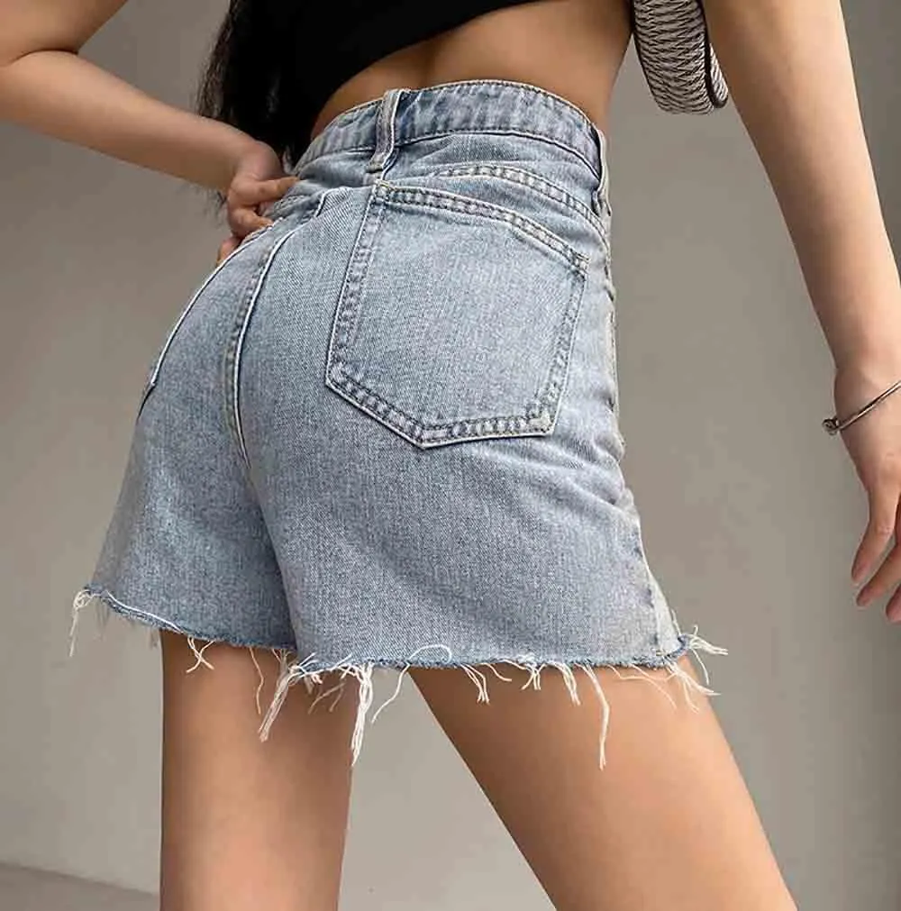 Women's High Waisted Juniors Criss Crossover Jean Shorts Denim Shorts Casual Summer Jean Hot Shorts