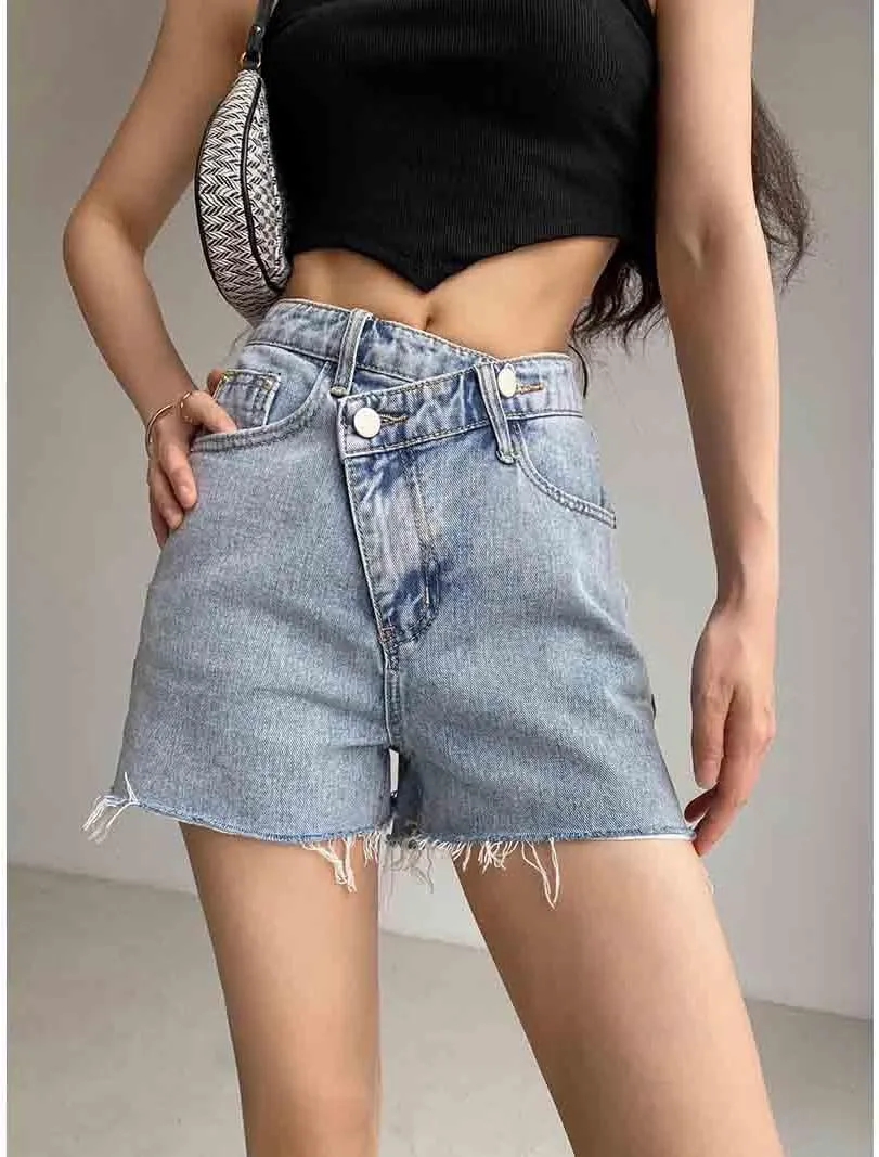 Women's High Waisted Juniors Criss Crossover Jean Shorts Denim Shorts Casual Summer Jean Hot Shorts