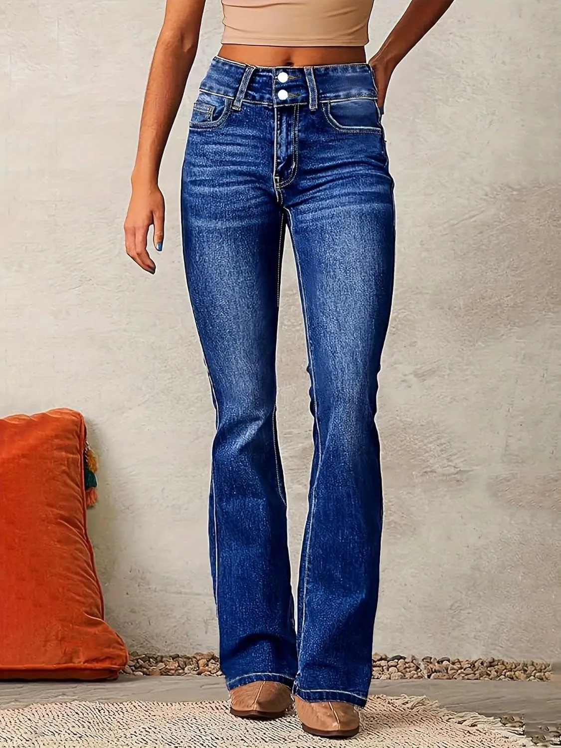 Women's High-Waisted Micro Jeans Vintage Bootcut Denim Pants Stretchy Skinny Jeans