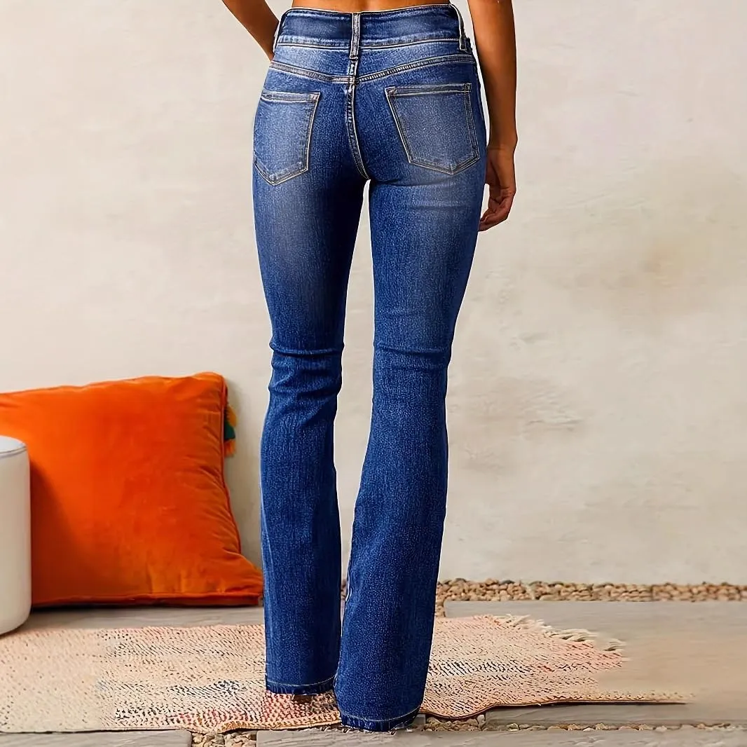 Women's High-Waisted Micro Jeans Vintage Bootcut Denim Pants Stretchy Skinny Jeans