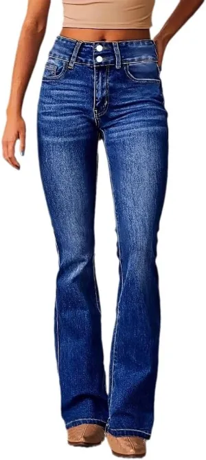 Women's High-Waisted Micro Jeans Vintage Bootcut Denim Pants Stretchy Skinny Jeans