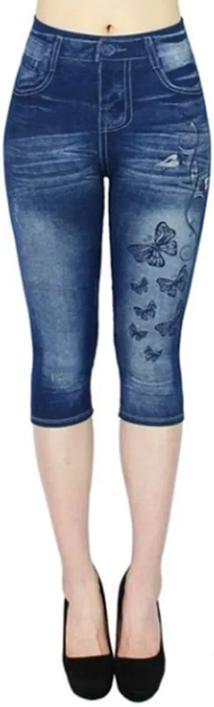 Women's Hole Ripped Capri Jeans Pants High Waisted Casual Ripped Skinny Slim Fit Stretch Denim Capri Jeans