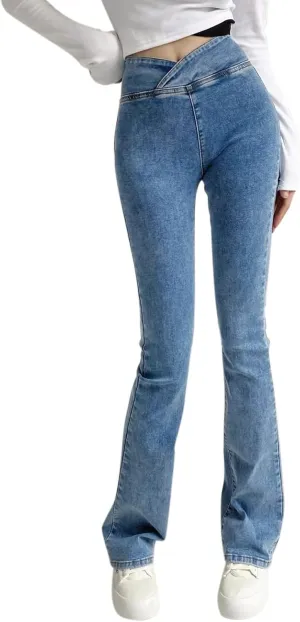 Womens Jeans Trendy 2024 Women's High Elastic High Waist Trousers Slim Fit Hip Sexy Jeans Flare Womens Jean Sweat