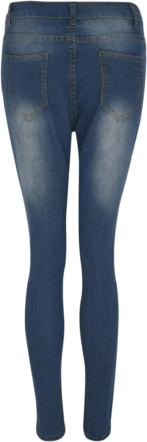 Women's Jeans Trendy Classic Mid Rise Straight Leg Trousers Skinny Ripped Jeans Slim Fit Denim Long Pants