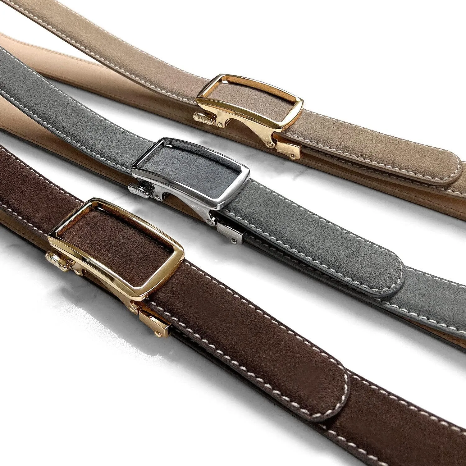 Women's Leather Belt Fashion Genuine Suede Leather Belts For Jeans Dress or Ratchet Belt 1"(25mm) Wide