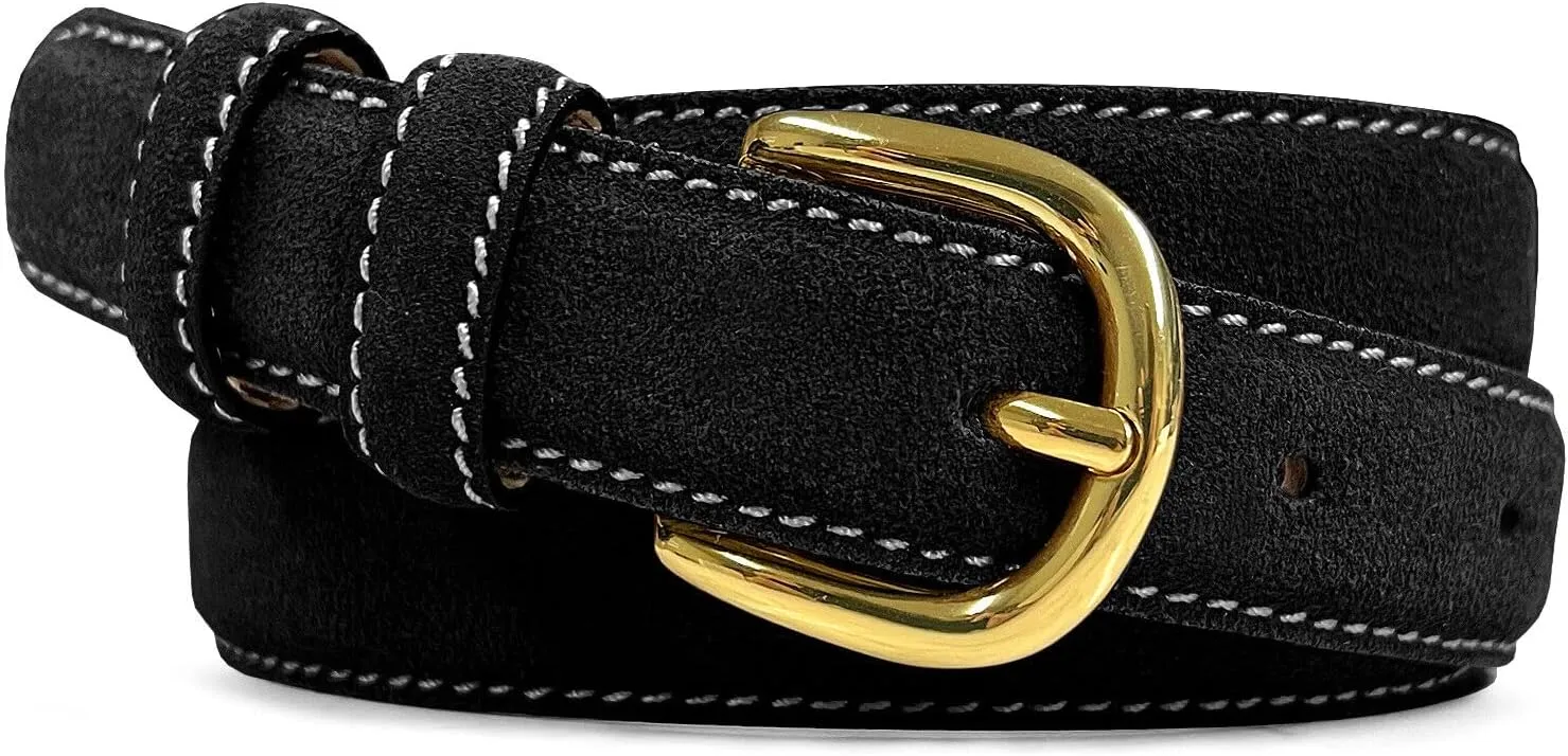 Women's Leather Belt Fashion Genuine Suede Leather Belts For Jeans Dress or Ratchet Belt 1"(25mm) Wide