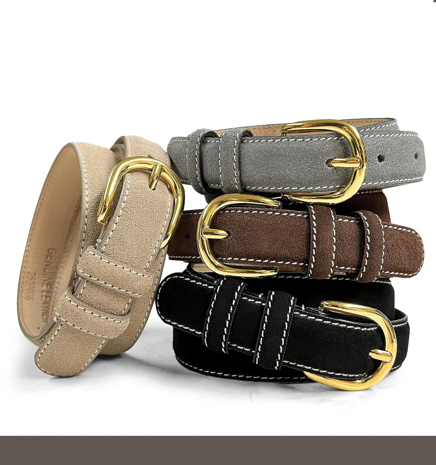 Women's Leather Belt Fashion Genuine Suede Leather Belts For Jeans Dress or Ratchet Belt 1"(25mm) Wide