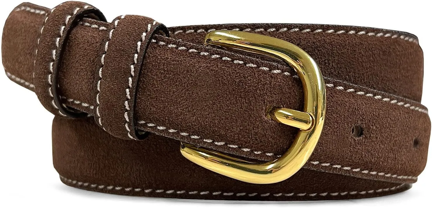 Women's Leather Belt Fashion Genuine Suede Leather Belts For Jeans Dress or Ratchet Belt 1"(25mm) Wide