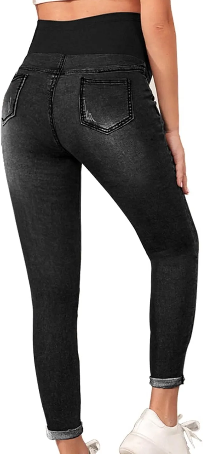 Women's Maternity Jeans Over Belly Skinny Stretchy Denim Pants Comfy Slim Pregnancy Pants
