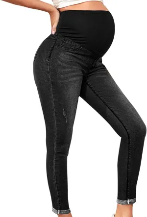 Women's Maternity Jeans Over Belly Skinny Stretchy Denim Pants Comfy Slim Pregnancy Pants