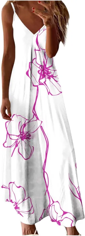 Women's Maxi Dresses 2025 Sexy Spaghetti Straps Beach Vacation Long Dress Floral Flowy Summer Dresses