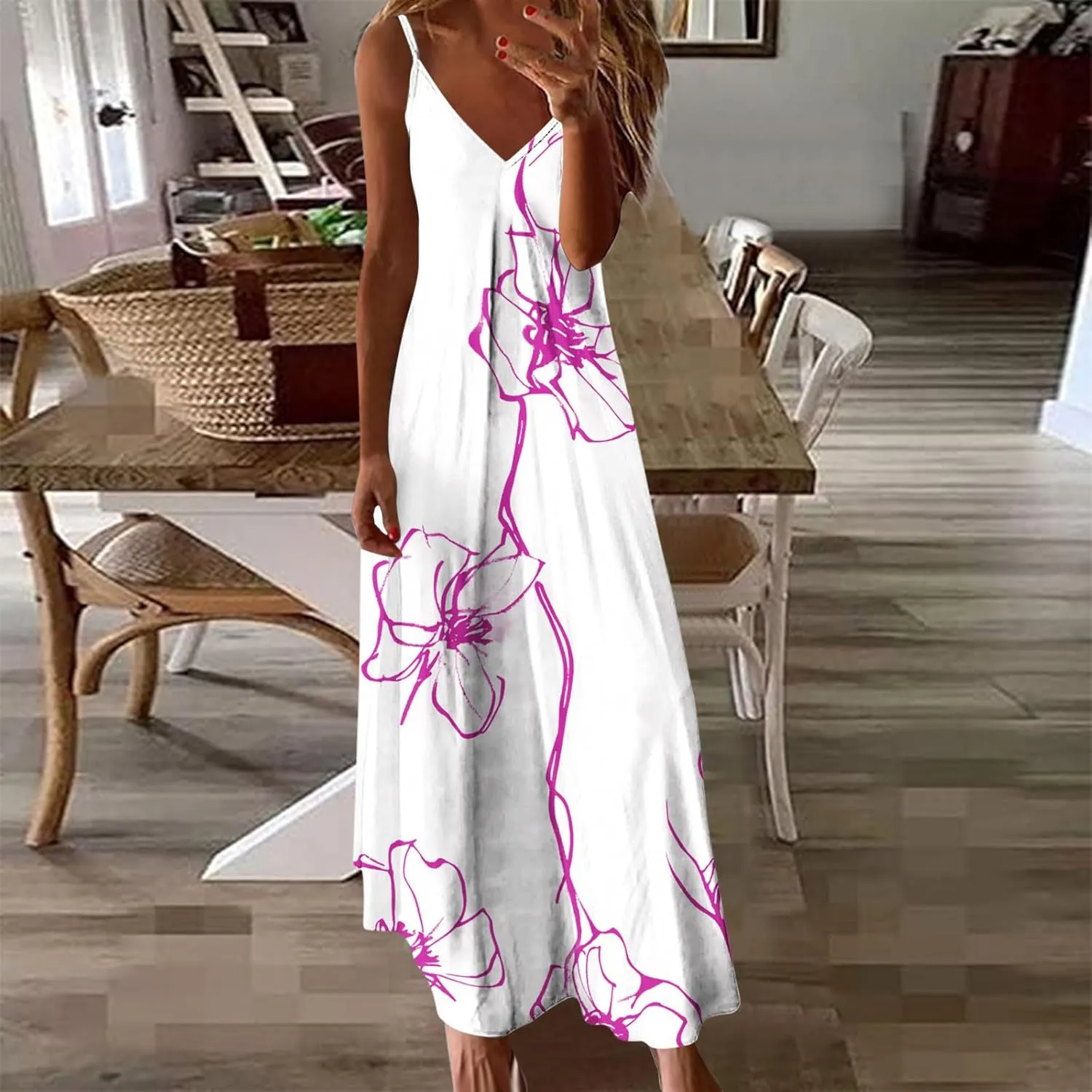 Women's Maxi Dresses 2025 Sexy Spaghetti Straps Beach Vacation Long Dress Floral Flowy Summer Dresses