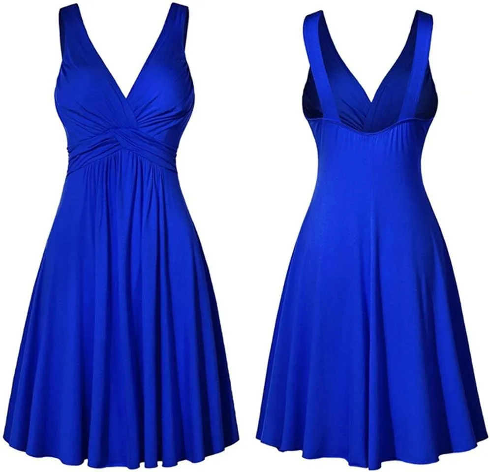 Womens Pleated Plus Strap Skirt Sundress Retro V Neck Slim Fit Vintage Dresses Pretty Garden Dresses for Women 2025