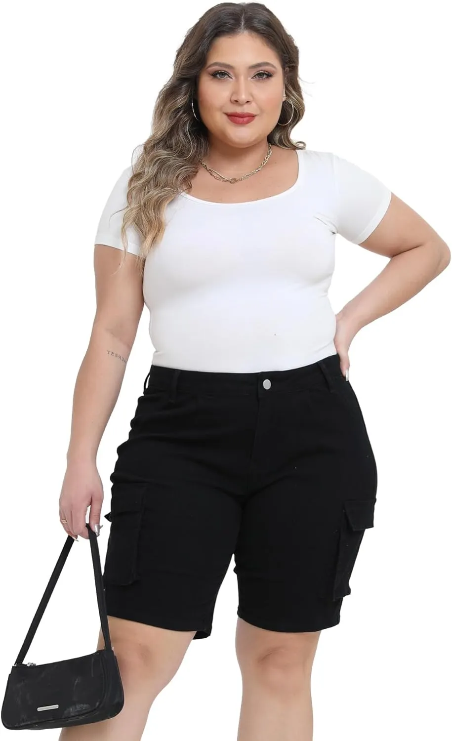 Womens Plus Size Jean Shorts Stretchy Cargo Bermuda Shorts High Waisted Y2k Denim Shorts