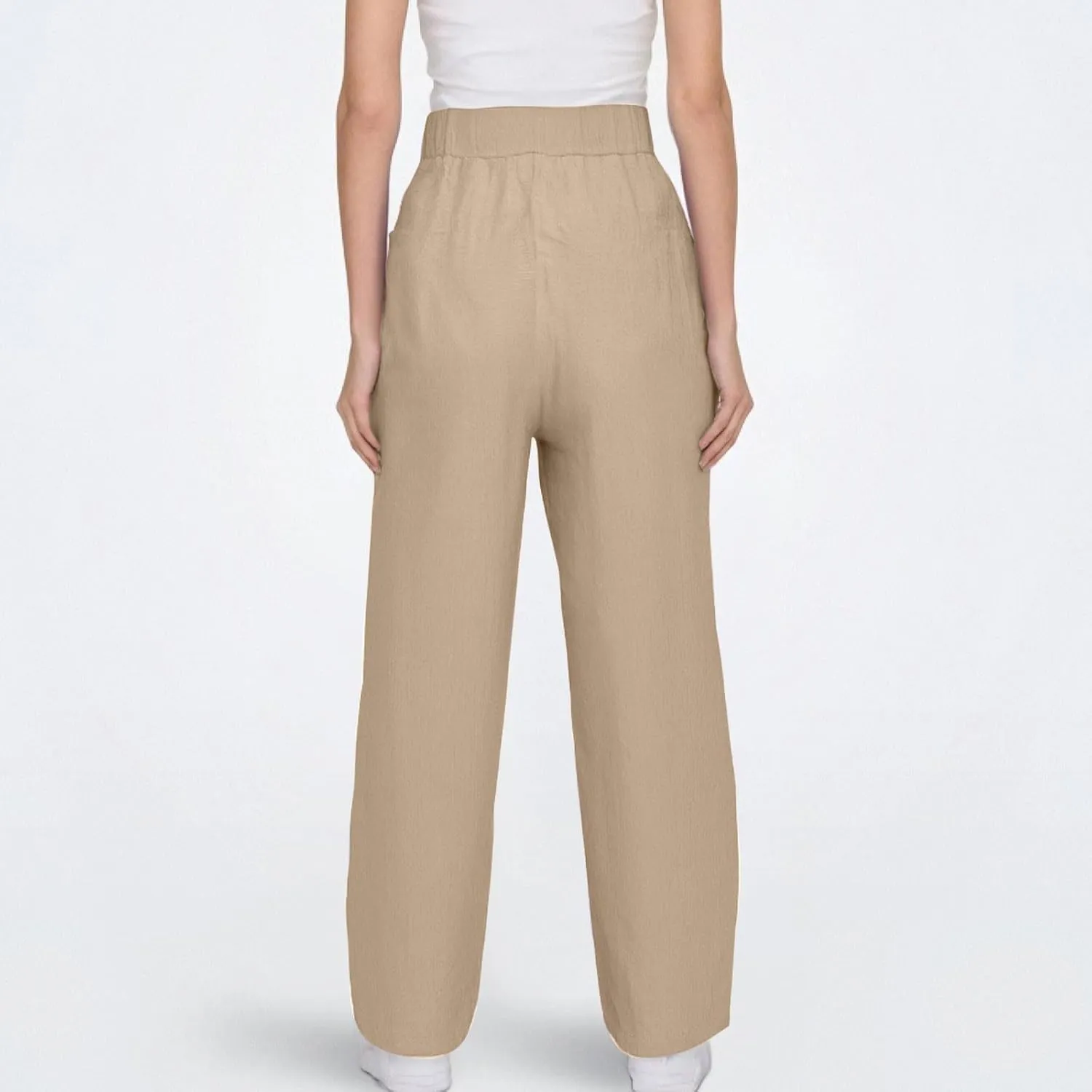 Womens Plus Size Linen Pants Summer High Waisted Wide Leg Pants Lightweight Baggy Boho Beach Lounge Trousers Pockets