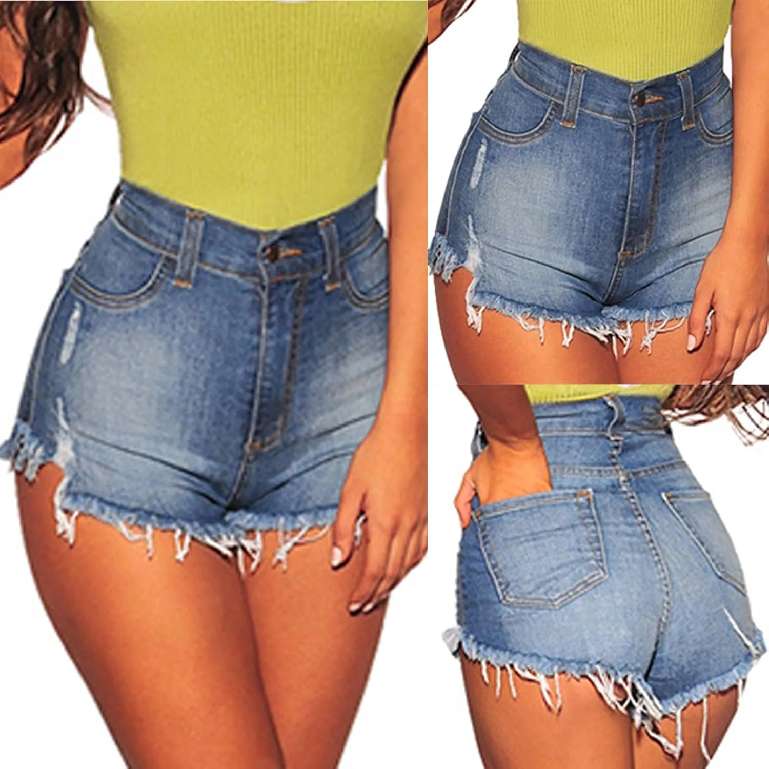 Womens Ripped Denim Jean Shorts High Waisted Stretchy Frayed Raw Hem Short Jeans Summer Casual Denim Butt Lift Shorts