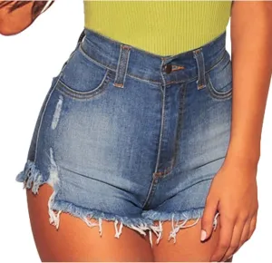 Womens Ripped Denim Jean Shorts High Waisted Stretchy Frayed Raw Hem Short Jeans Summer Casual Denim Butt Lift Shorts