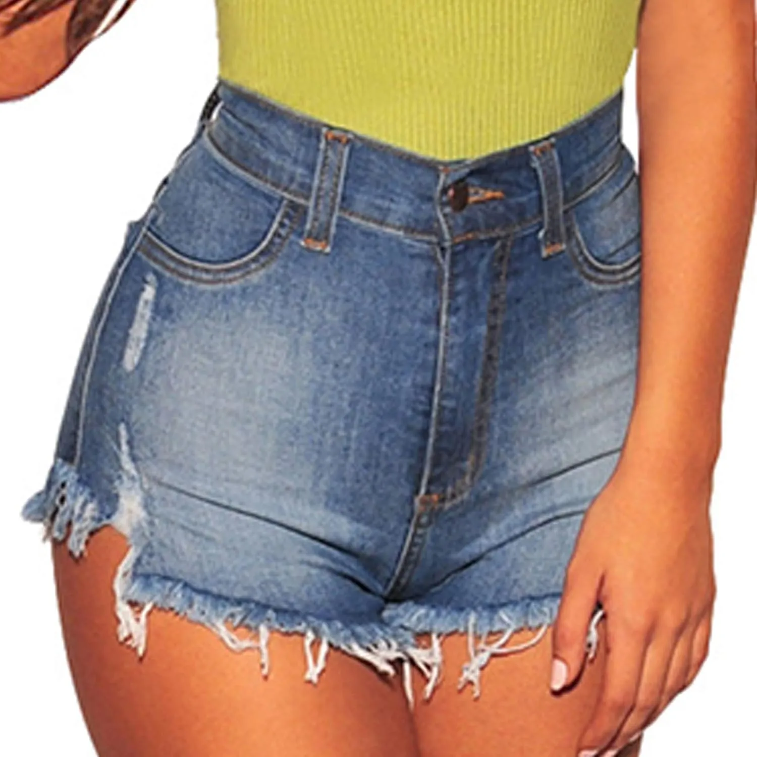 Womens Ripped Denim Jean Shorts High Waisted Stretchy Frayed Raw Hem Short Jeans Summer Casual Denim Butt Lift Shorts