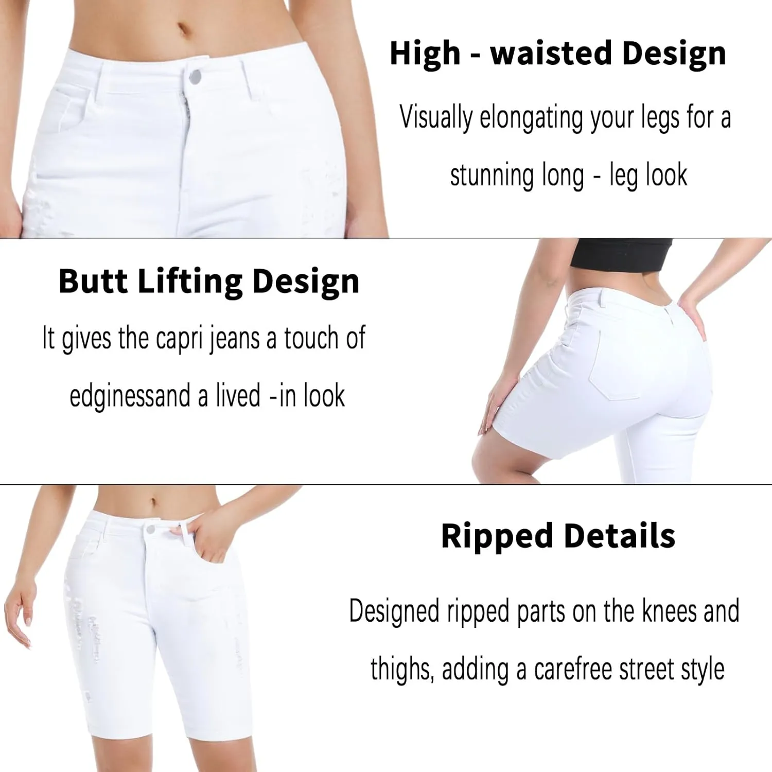 Women's Ripped Stretchy Bermuda Shorts High Waisted Long Denim Jean Shorts