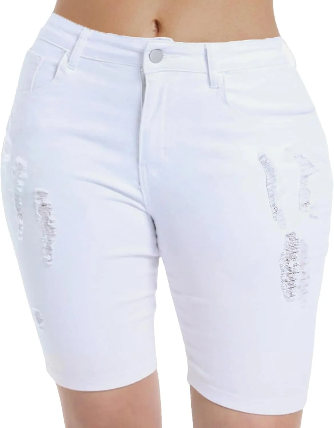 Women's Ripped Stretchy Bermuda Shorts High Waisted Long Denim Jean Shorts