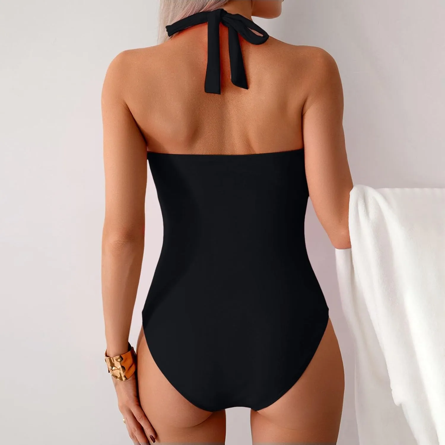 Women's Ruched Tankini Swimsuits V Neck Wrap Tie Back One Pieces Bathing Suit Tummy Control Monokini Swimwear