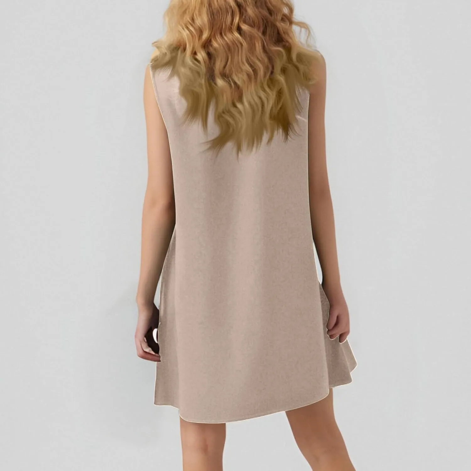 Women's Ruffle Hem Sleeveless Tank Dress Round Neck Casual Jacquard Hem Smock Summer Mini Dresses Sleeveless Dress for Women