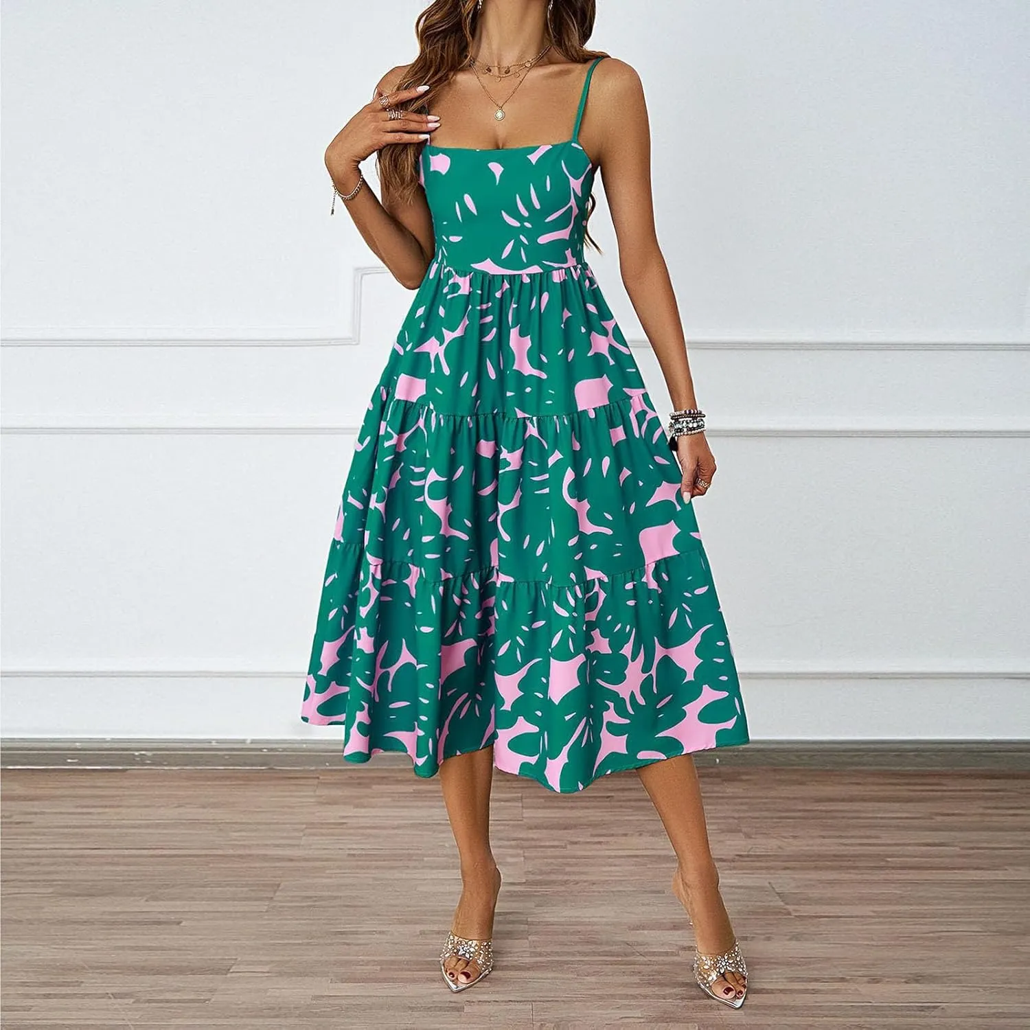 Womens Sexy Straps Summer Dresses 2025 Floral Graphic A Line Shirt Dress Loose Casual Sundress
