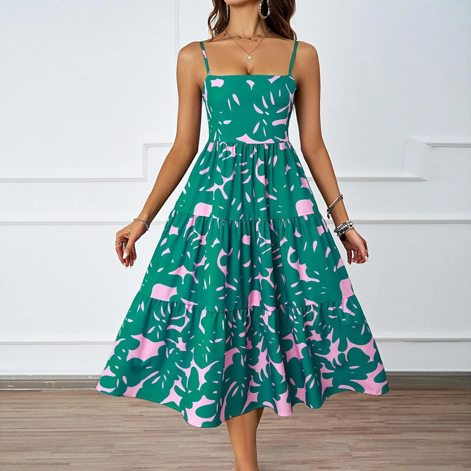 Womens Sexy Straps Summer Dresses 2025 Floral Graphic A Line Shirt Dress Loose Casual Sundress