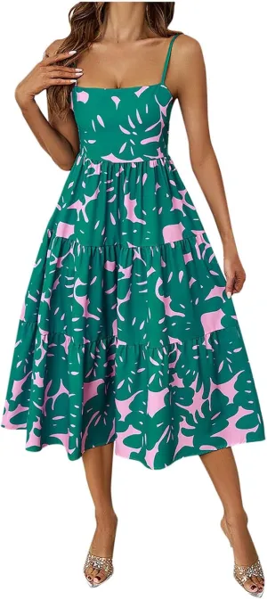 Womens Sexy Straps Summer Dresses 2025 Floral Graphic A Line Shirt Dress Loose Casual Sundress