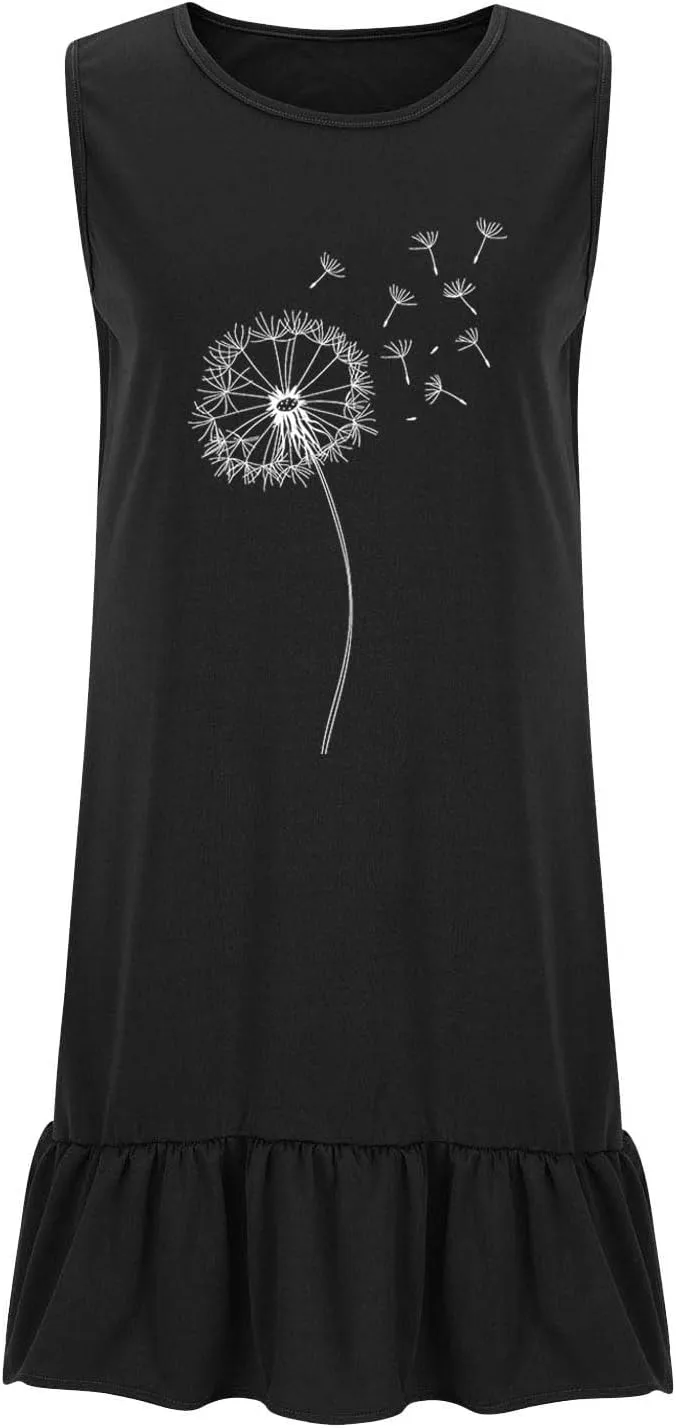 Womens Sleeveless Shirt Dresses 2025 Floral Printed Casual Loose Fit Short Dress Flowy Shift Dresses
