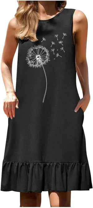 Womens Sleeveless Shirt Dresses 2025 Floral Printed Casual Loose Fit Short Dress Flowy Shift Dresses