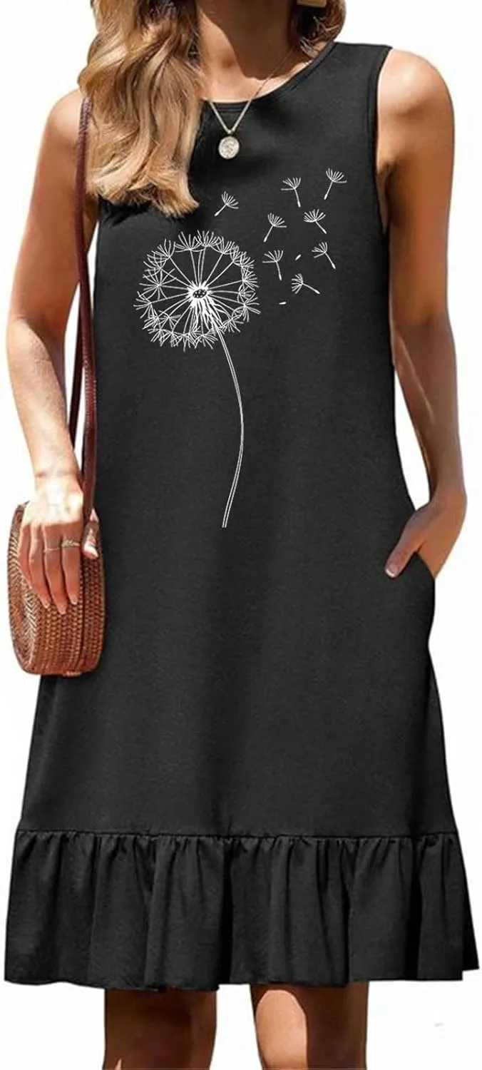 Womens Sleeveless Shirt Dresses 2025 Floral Printed Casual Loose Fit Short Dress Flowy Shift Dresses
