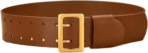 Women’S Split Leather PU Retro Rivet Decorative Belt Alloy Buckle Wide Belt