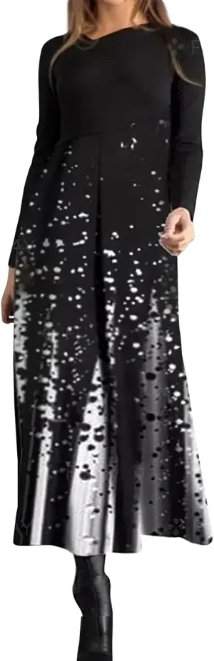 Womens Spring Dresses 2025 Long Sleeve Midi V Neck Summer Boho Cute Casual Waist Fashion Dress