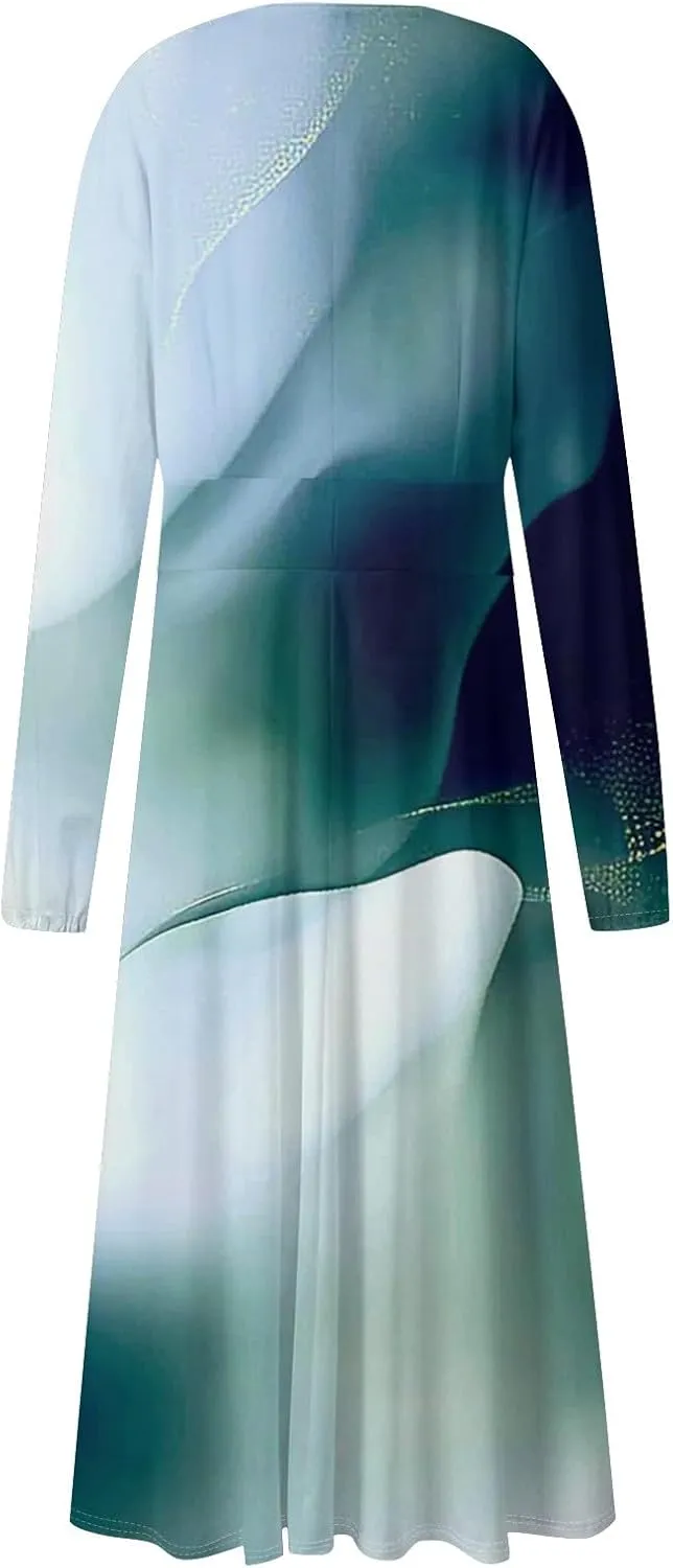 Womens Spring Dresses 2025 Midi Long Sleeve V Neck Summer Teens Vacation Modest Swing Dressy Dress