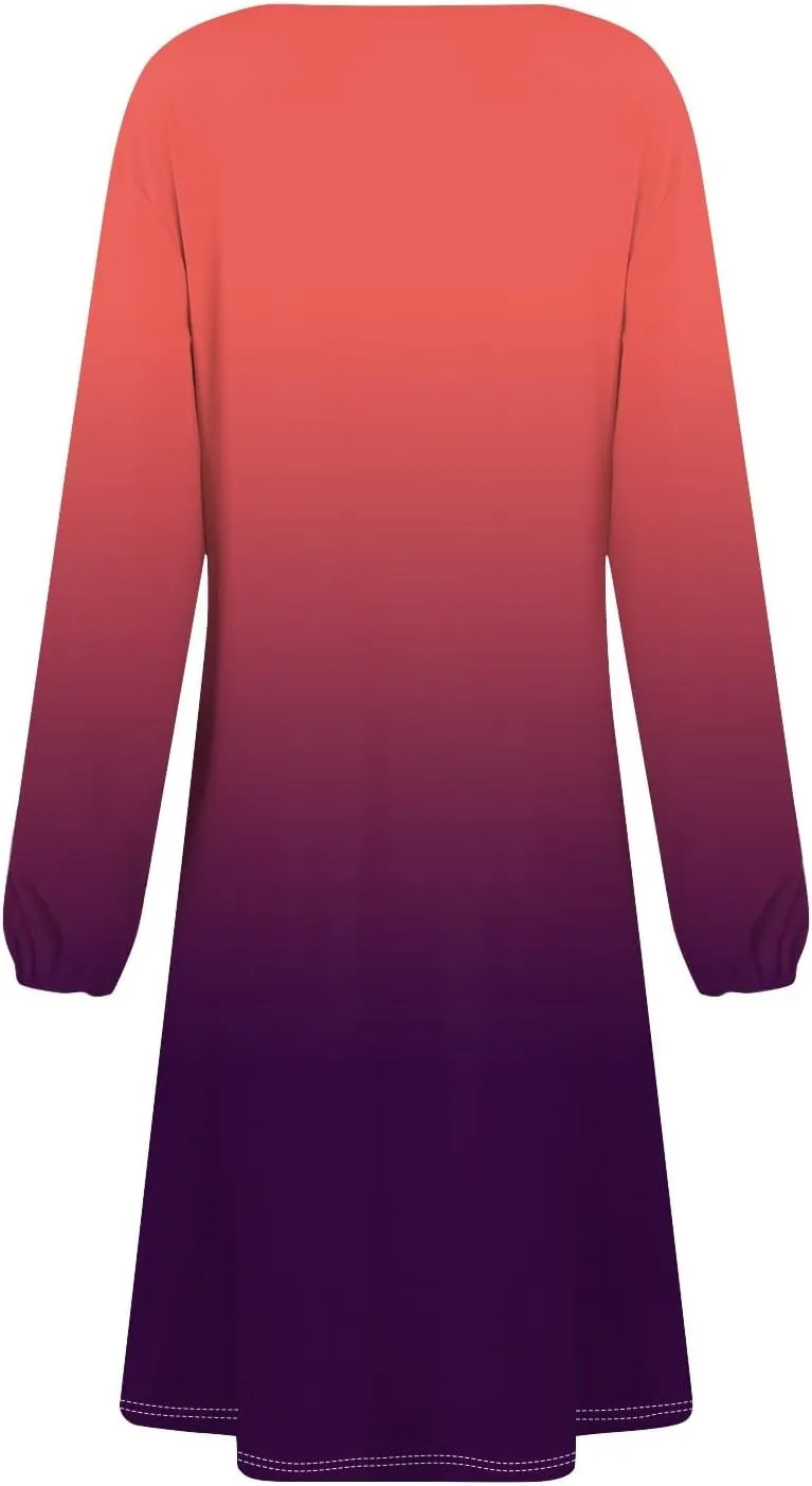 Womens Spring Dresses 2025 O Neck Long Sleeve Midi Ladies Cute Modest Trendy Curvy Loose Dress