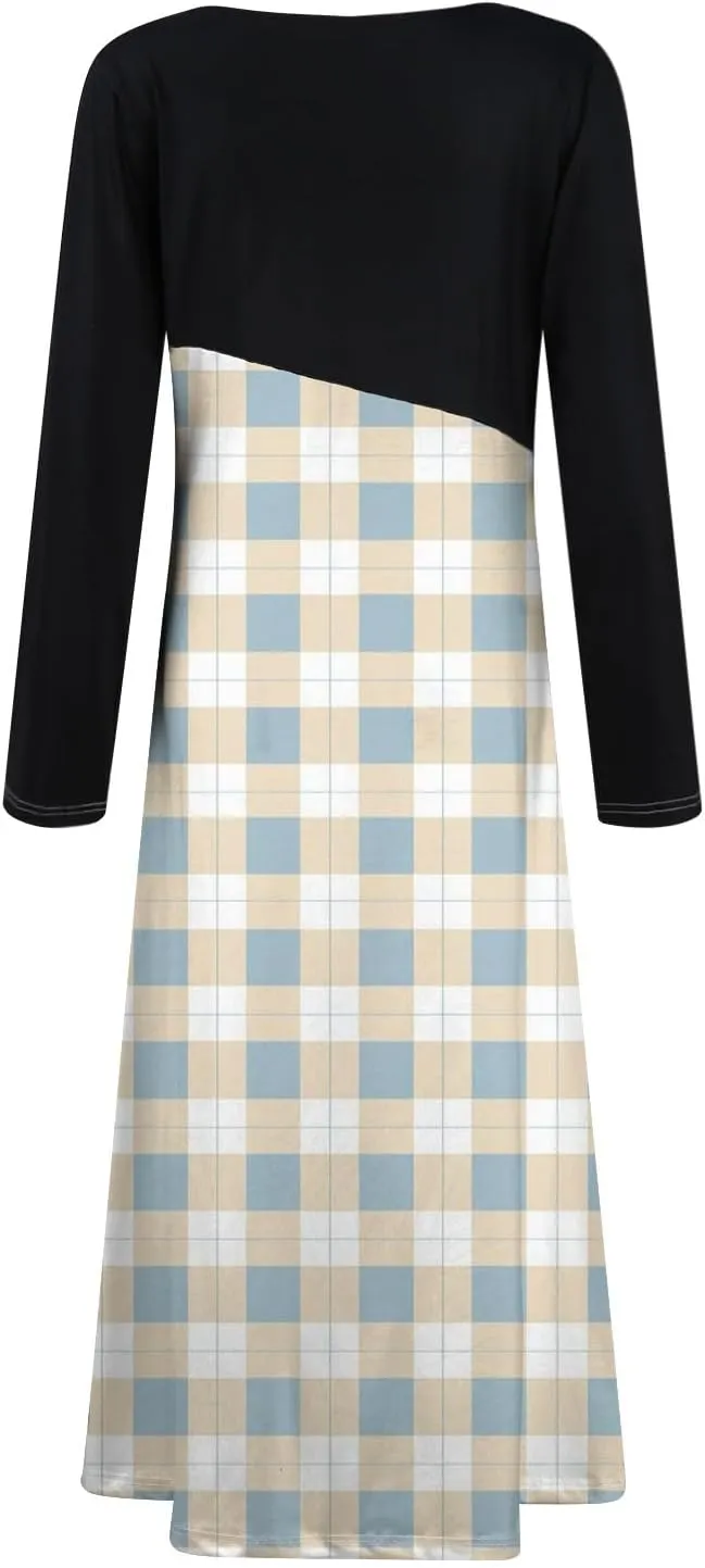 Womens Spring Fashion 2025 Dress Long Sleeve V Neck Midi Work Flowy Elegant Trendy Fitted Swing Dress